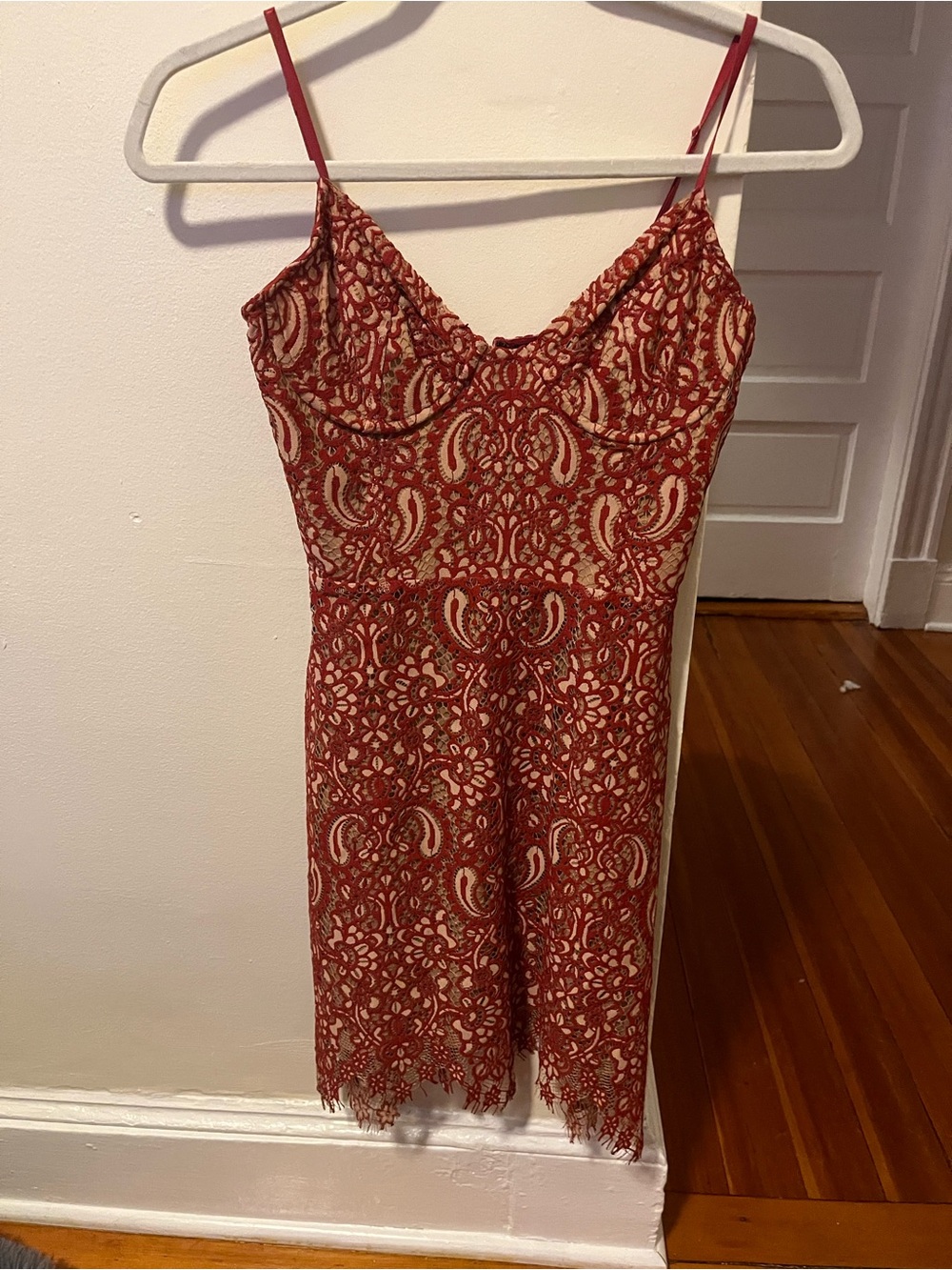 For Love And Lemons Red Lace Paisley Slip Dress